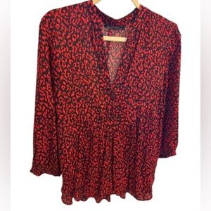 ZARA semi sheer long sleeve, V neck,  printed blouse . Size XXL